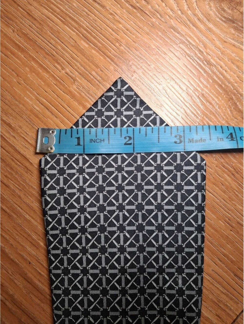 VINTAGE Hermes 100% Silk Tie Black Gray Geometric France